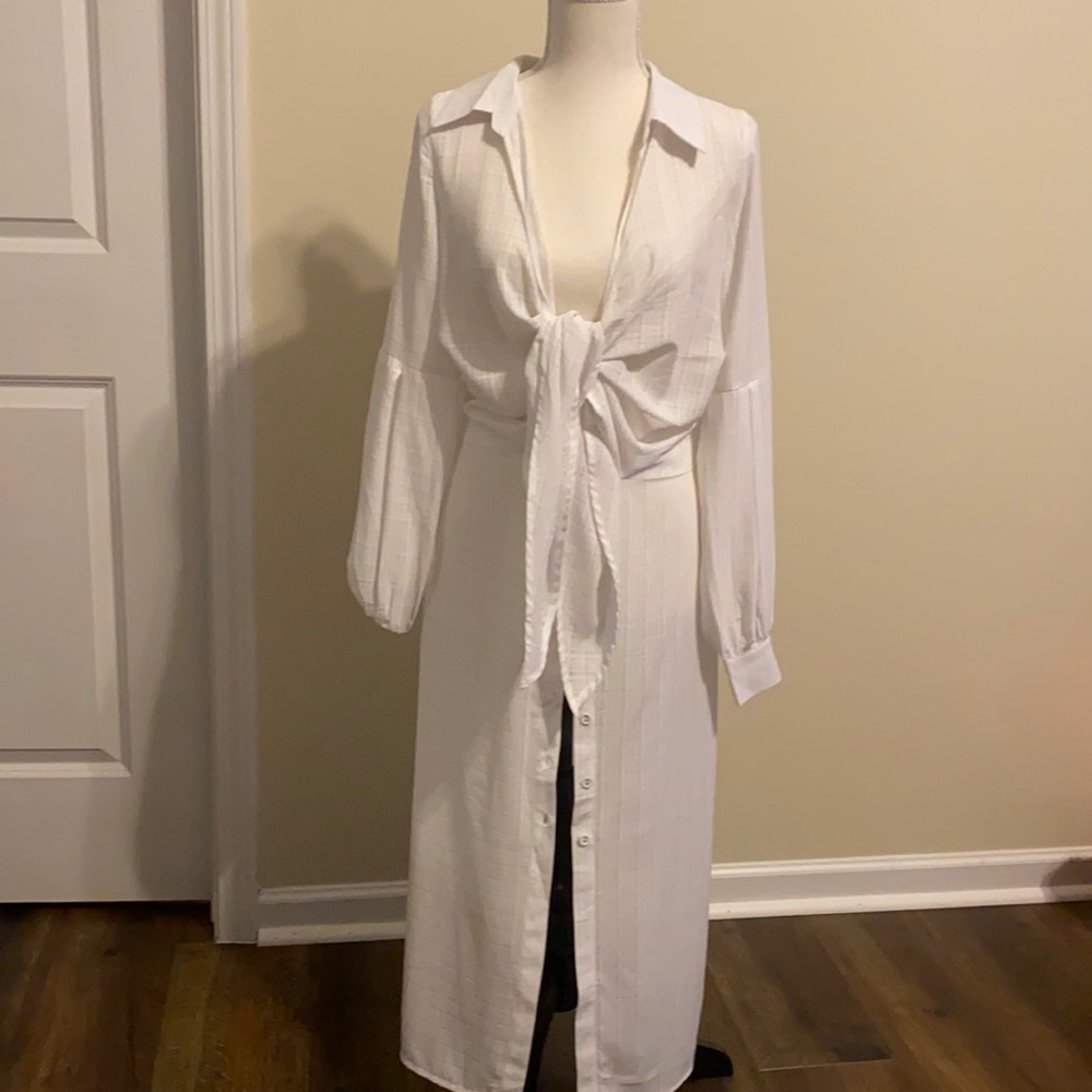 Jlux label Tie Front NK Shirt Dress in White